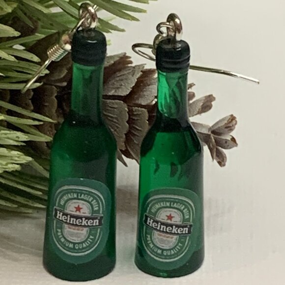 Beer Earrings, Heineken Earring, Alcohol Earring, Liquor Earring, Drink Earring - Picture 3 of 5
